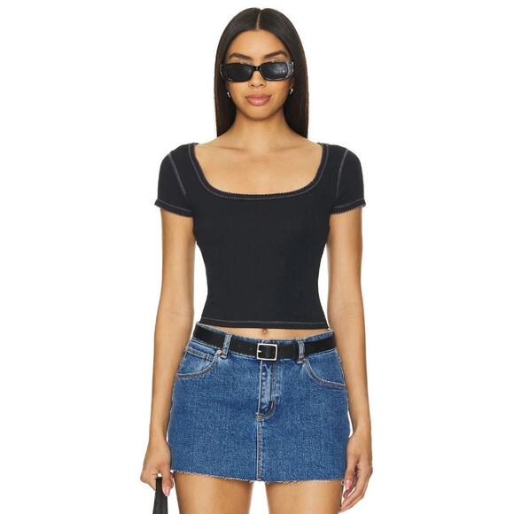 Free People Tops - Free People X Intimately FP End Game Pointelle Baby Tee Black Women's Size Large